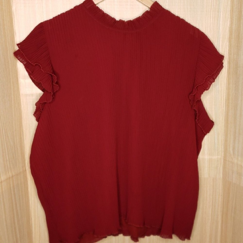 Gibson Womens Plus Maroon Pleated Cap Sleeve Blouse 3XL